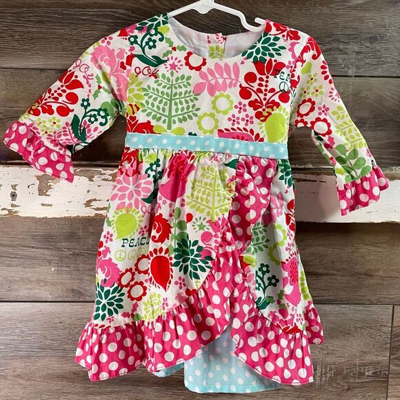 SMOCKED A LOT Toddler Girls Floral Ruffled Dress Size 18M Boho Polka Dots - Picture 3 of 9